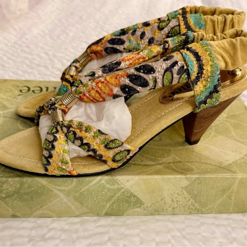 J.Renee Women's Sandals Heels Yolanda Yellow Lime Multi Eyelet Fabric Dressy NWT - Picture 4 of 16